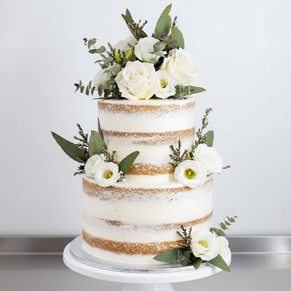 Two Tier Semi Naked Cake | Custom Flower Wedding Cake